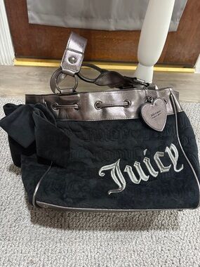 Juicy Couture Black Tote with Metallic Silver Trim and Heart Charm